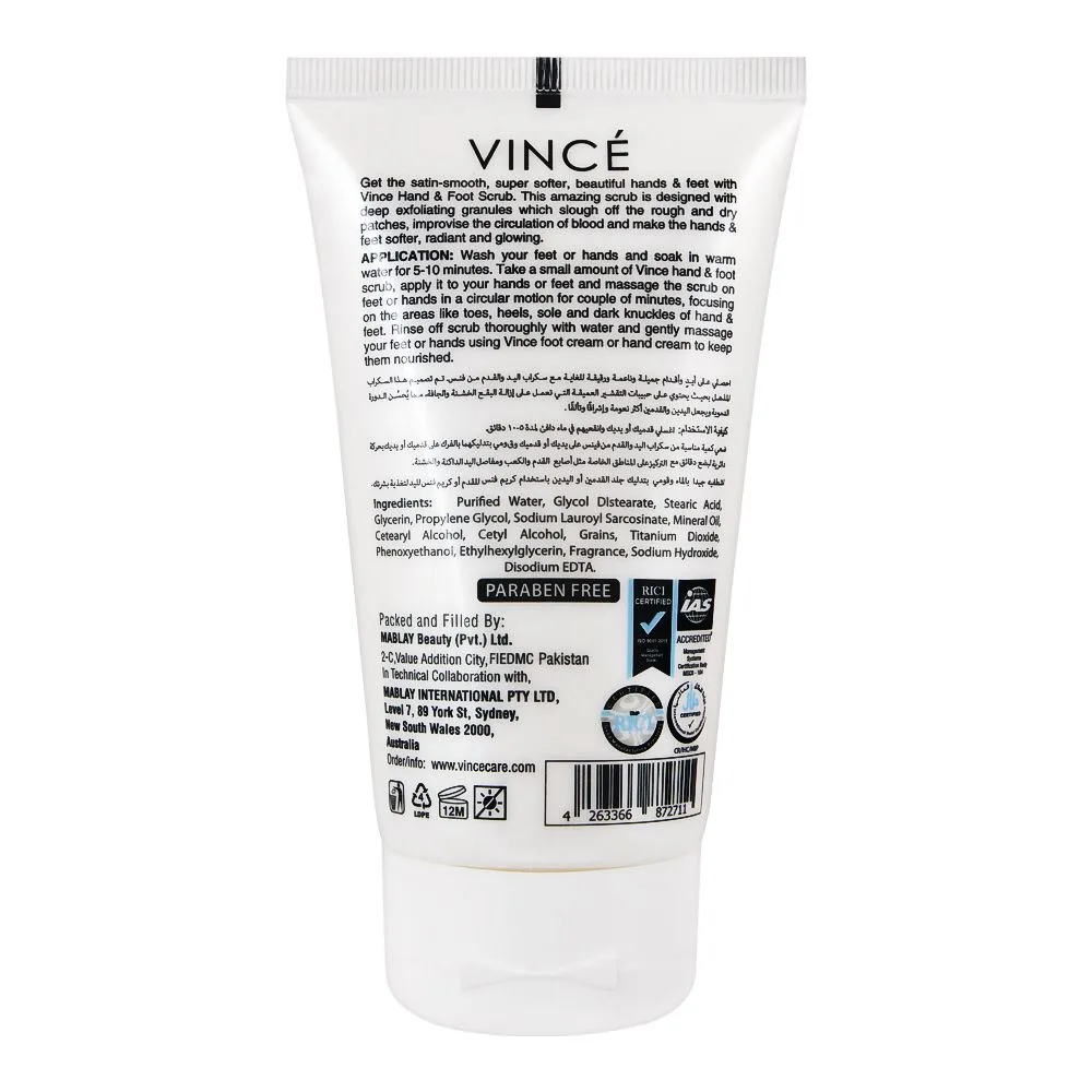 Side view of vince hand & foot scrub, for all skin types, 120ml