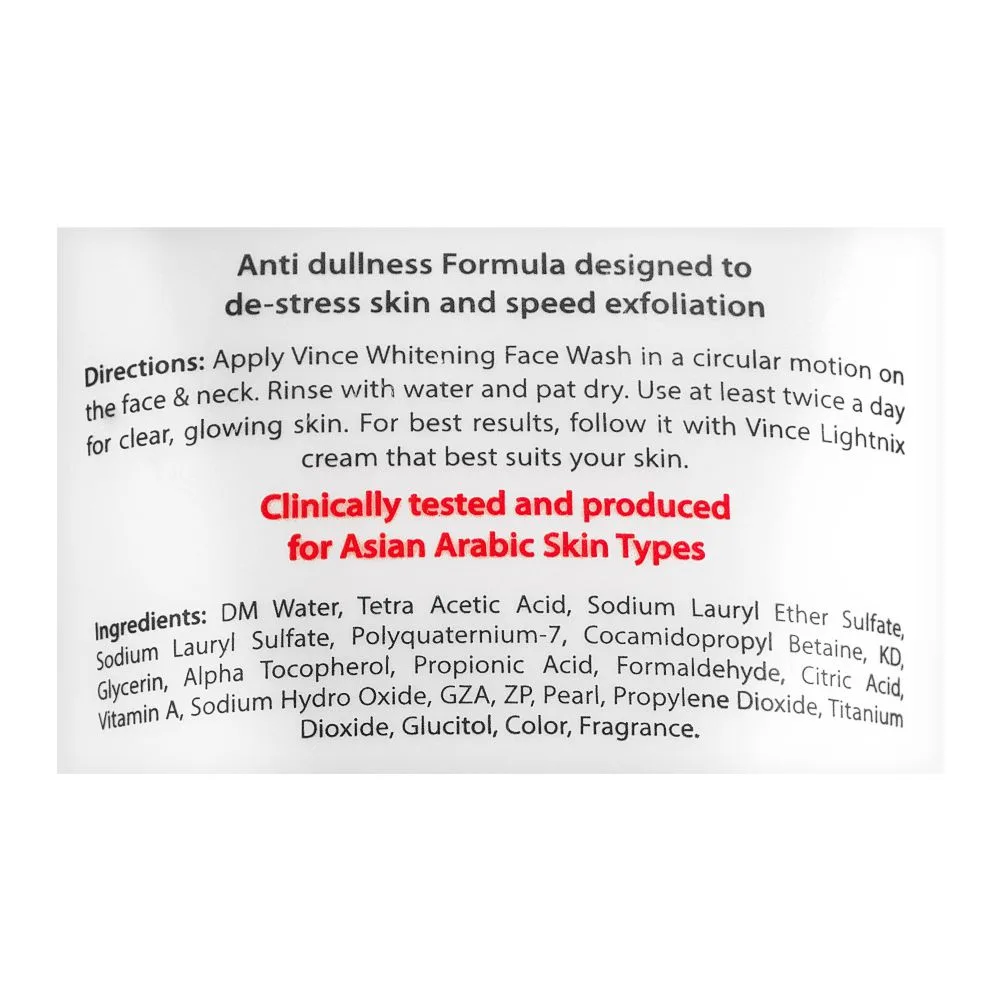 Comfortable casual vince lightnix anti dullness formula whitening face wash, 120ml