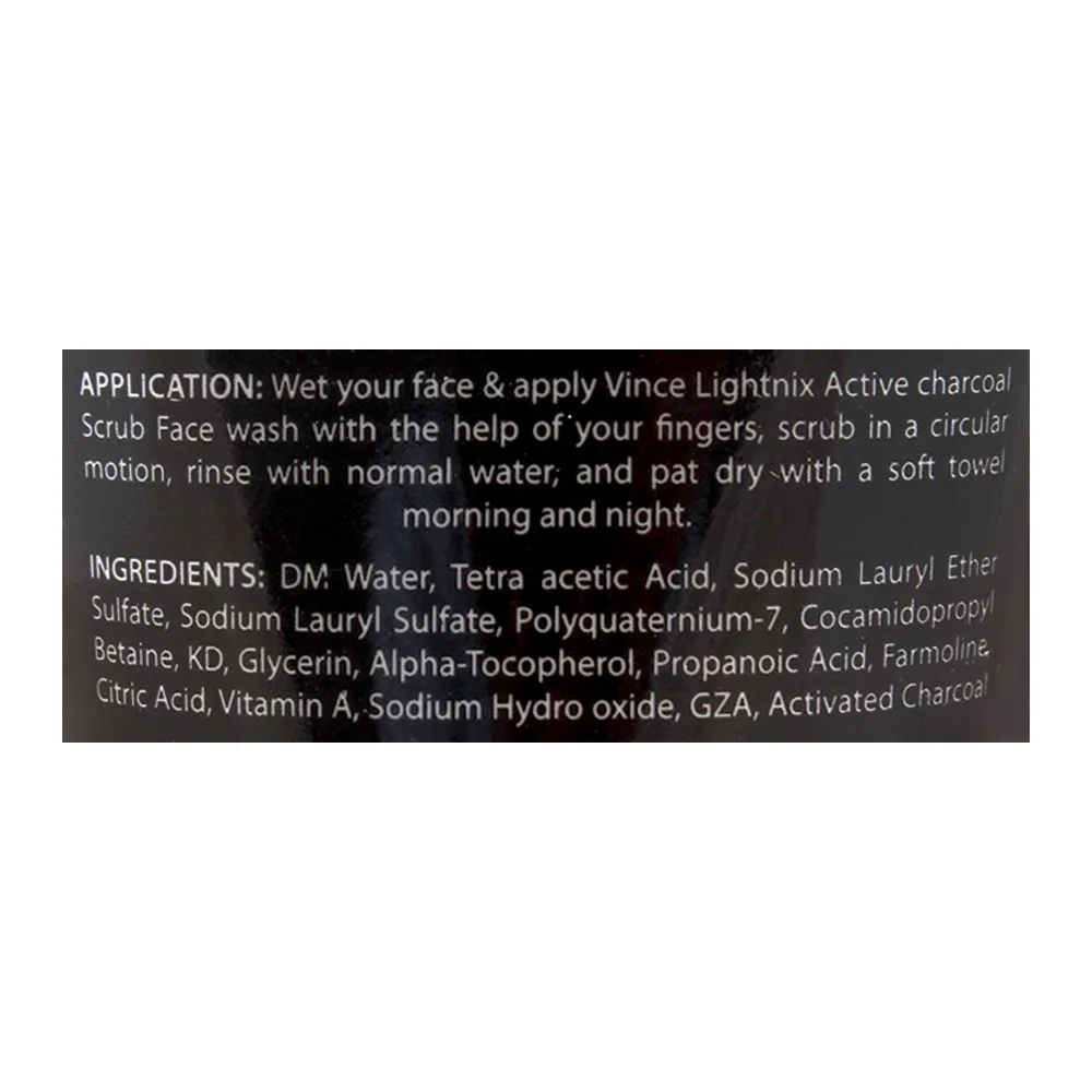 Comfortable casual vince men activated charcoal lightnix active scrub face wash, paraben free, removes blackheads, 120ml