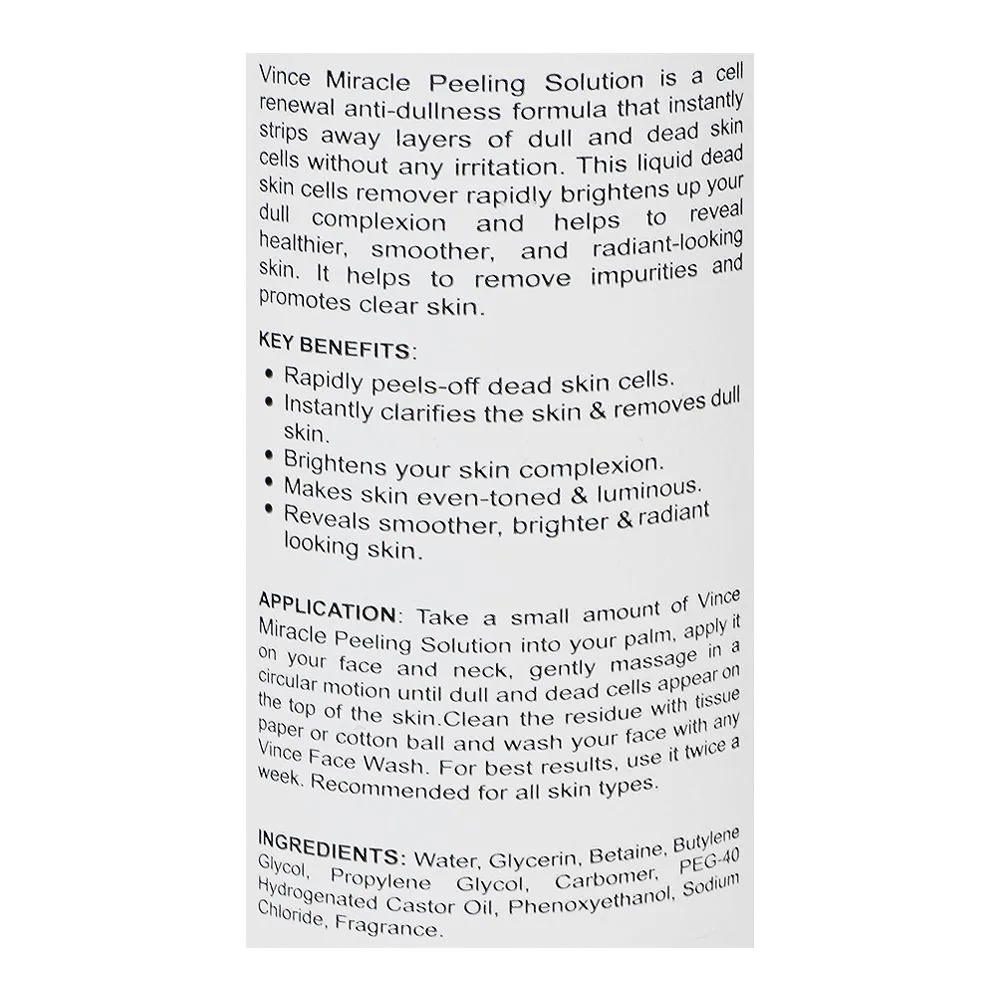 Comfortable casual vince miracle peeling solution, removes dull and dead skin, for all skin types, 120ml