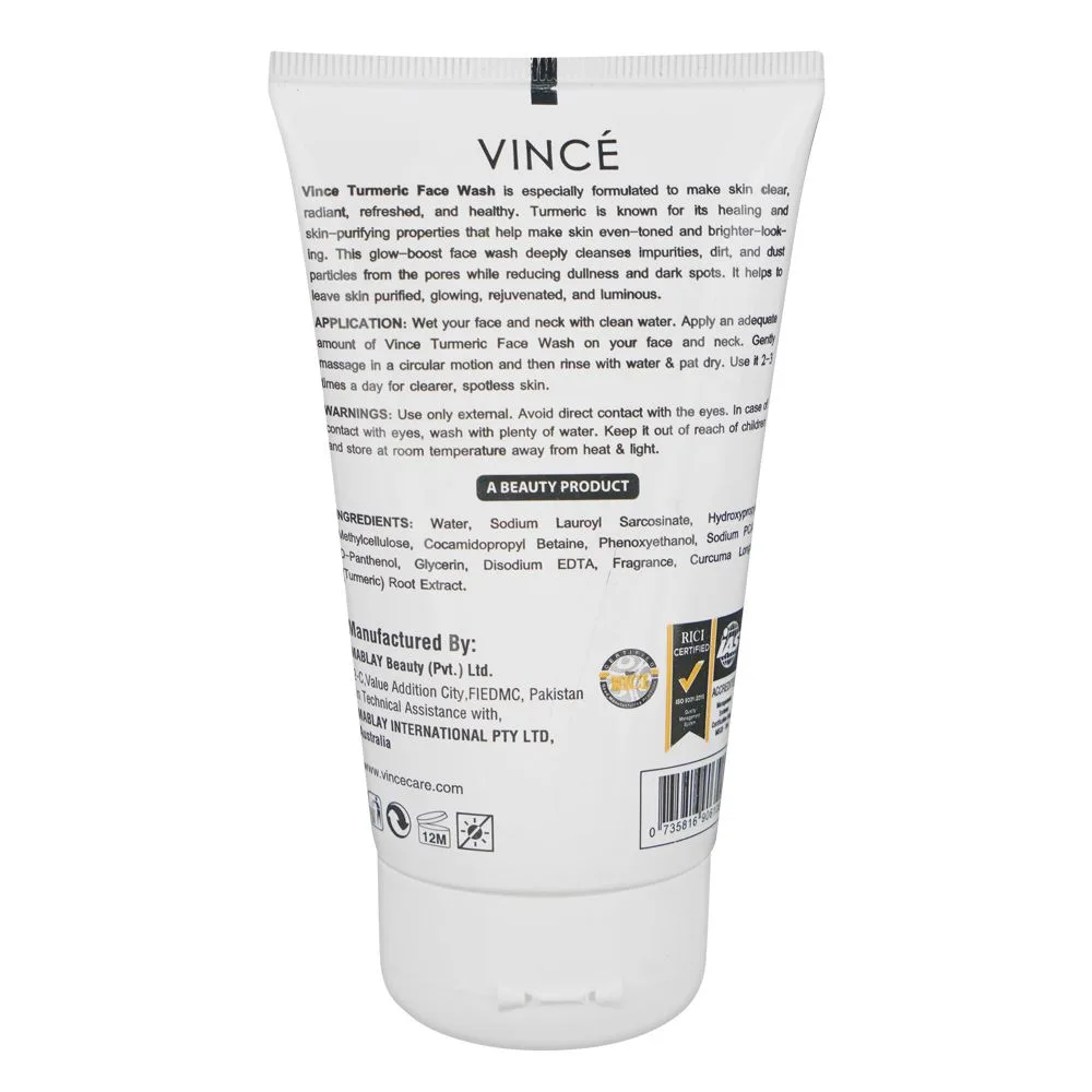 Side view of vince naturex turmeric face wash, sulphate free, 120ml