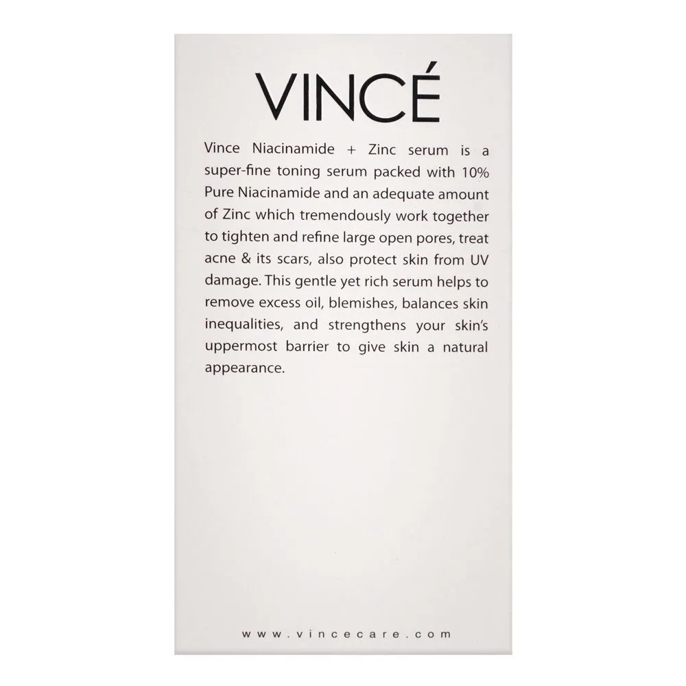 Side view of vince pore tightening niacin amide + zinc serum, 30ml