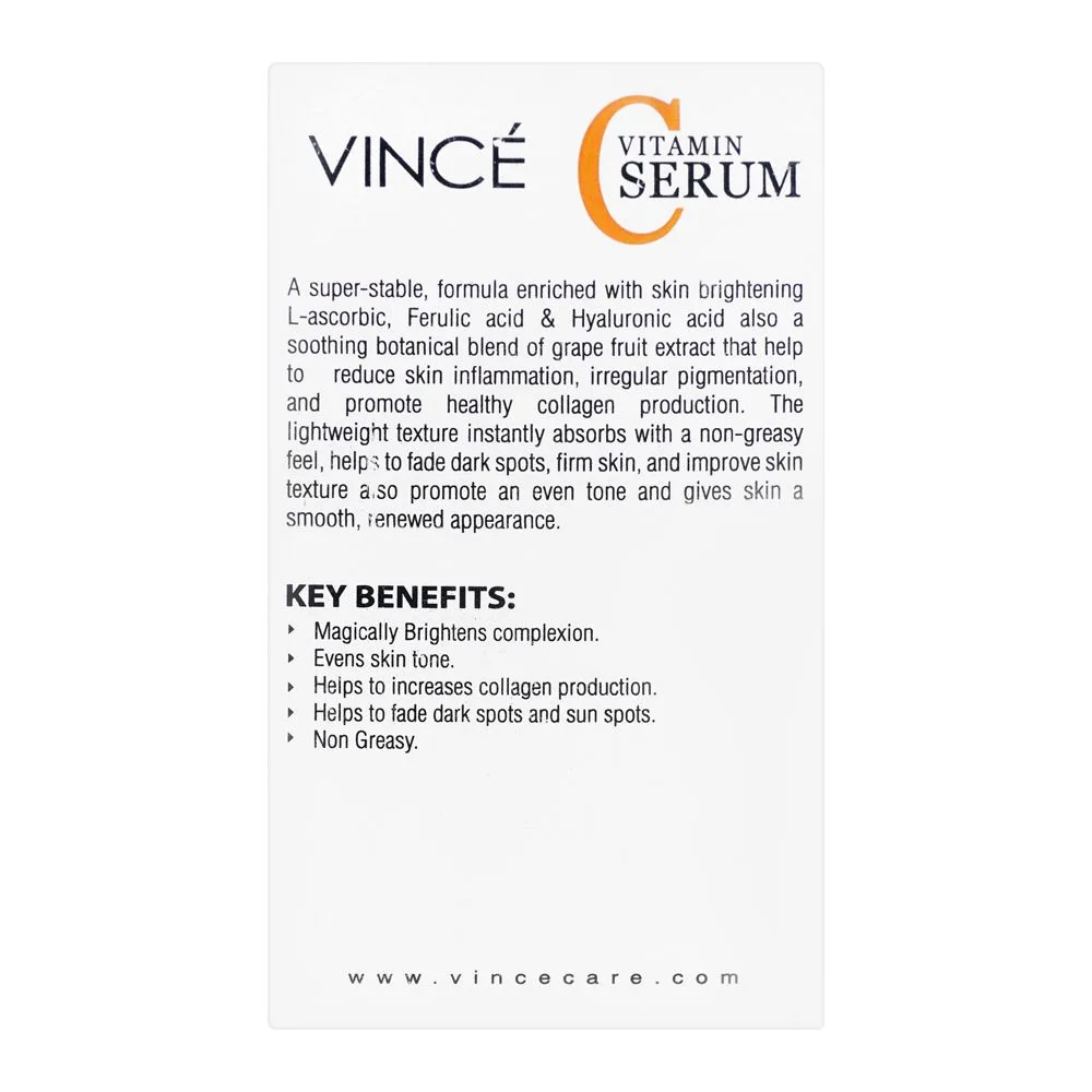 Side view of vince vitamin c l-ascorbic & ferulic serum, 30ml