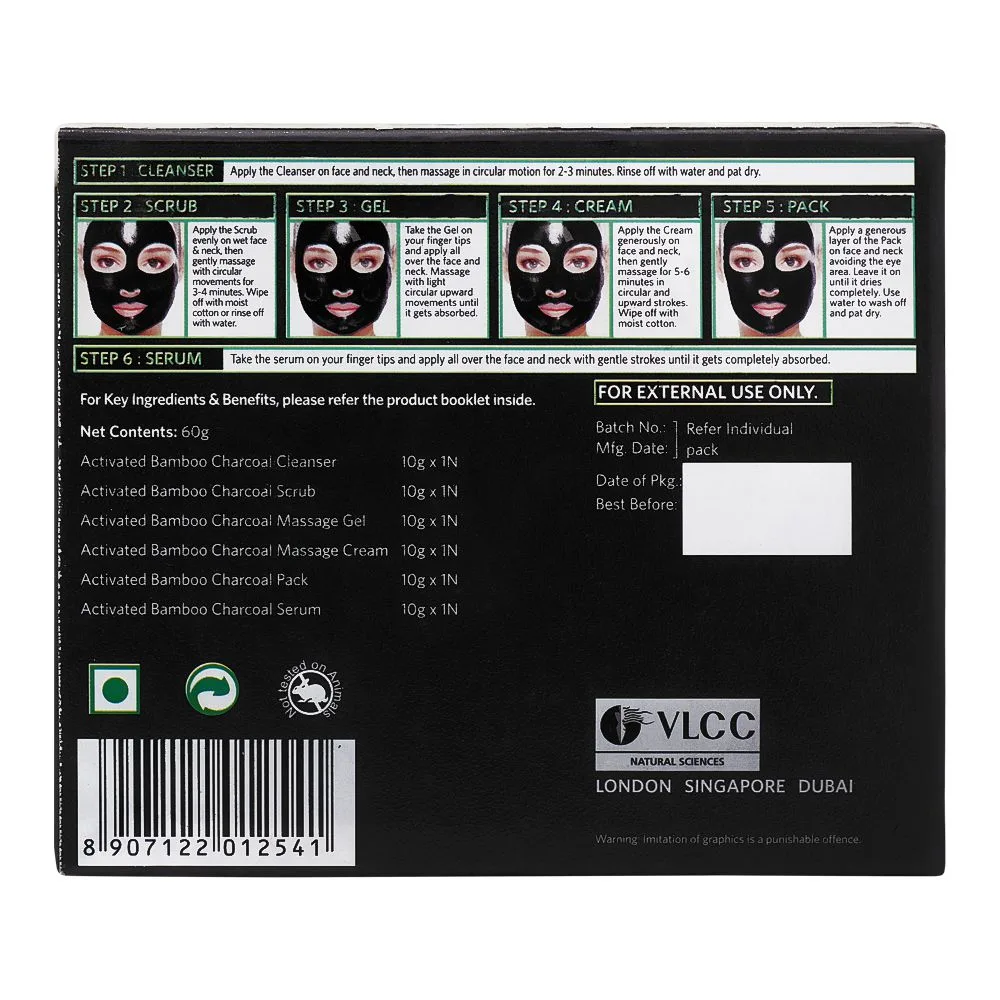 Side view of vlcc natural sciences 7-in-1 activated bamboo charcoal facial kit, 60g