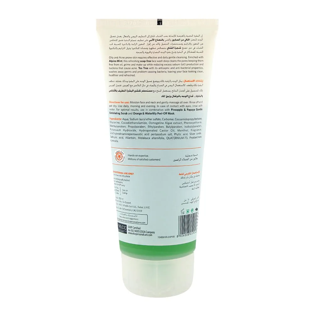 Side view of vlcc natural sciences alpine mint & tea tree gentle refreshing face wash 150ml