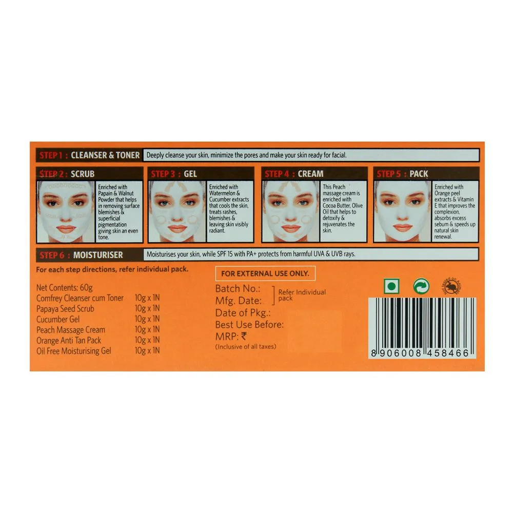 Side view of vlcc natural sciences papaya fruit 6 step facial kit 60g