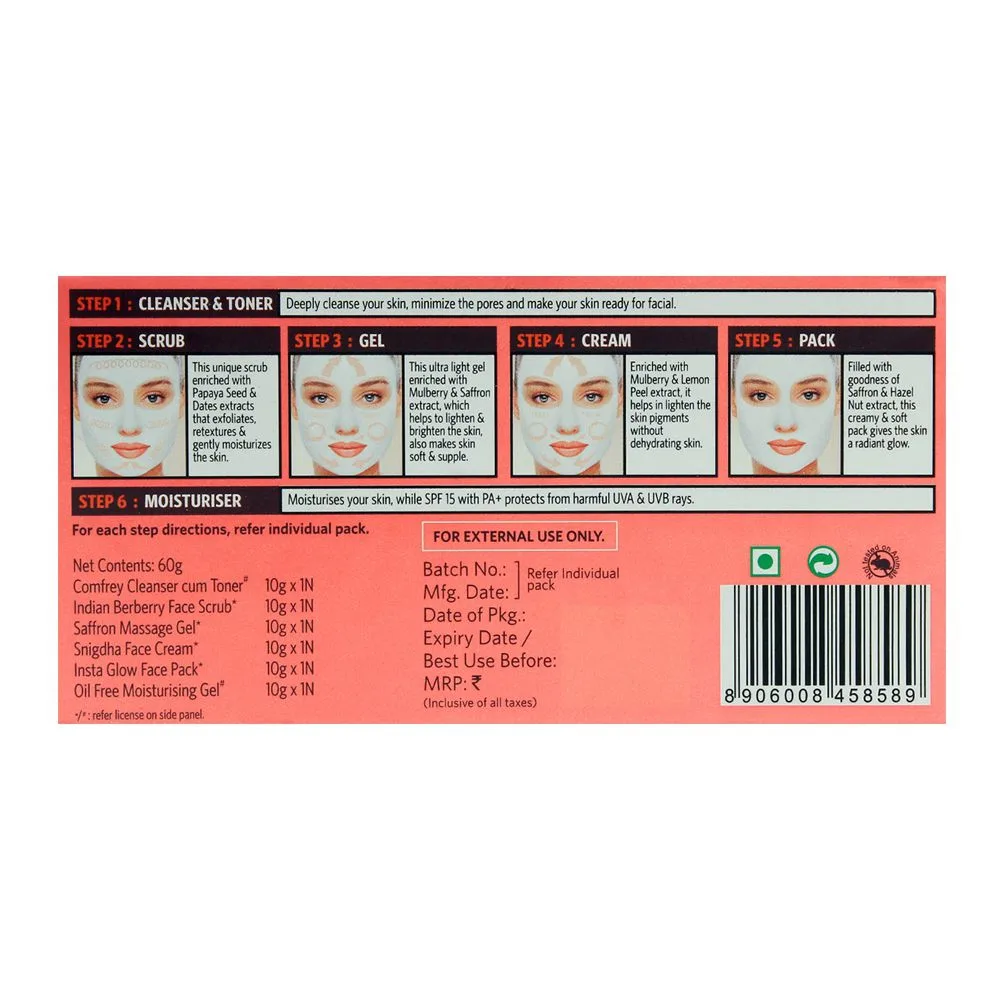 Side view of vlcc natural sciences party glow 6 step facial kit 60g
