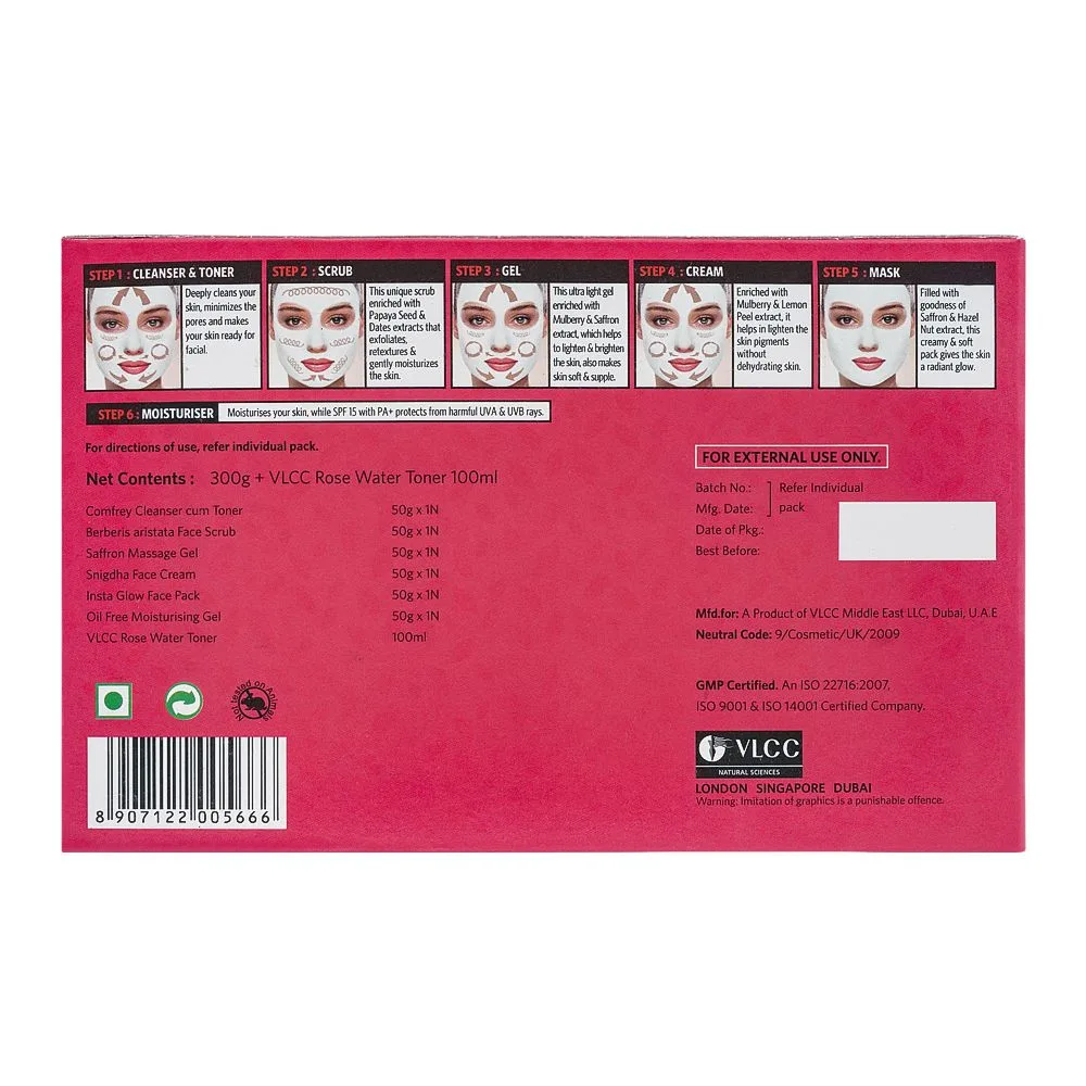 Side view of vlcc natural sciences party glow salon series session 5 complete facial kit 7-pack