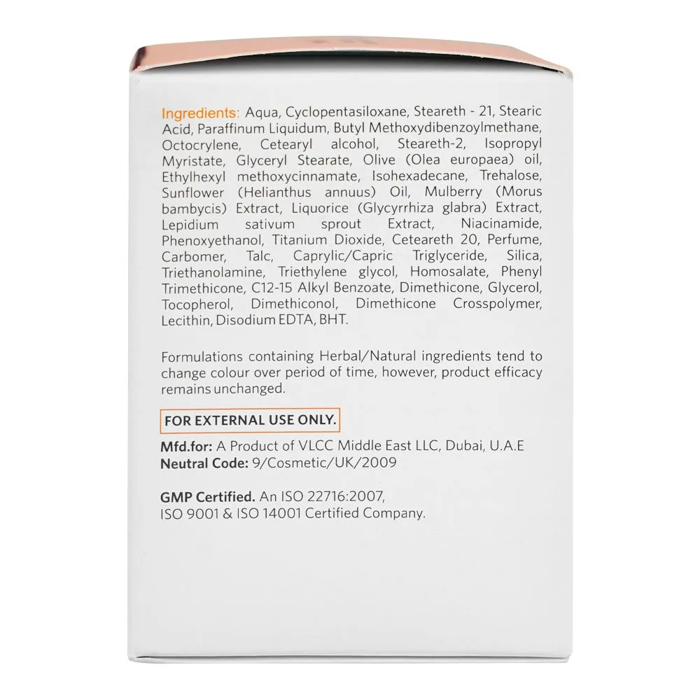 Side view of vlcc natural sciences snigdha skin whitening day cream with spf 25, for all skin types, 50g