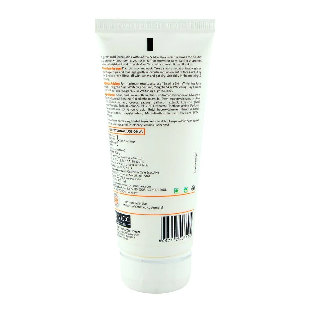 Side view of vlcc natural sciences snigdha skin whitening face wash 100g