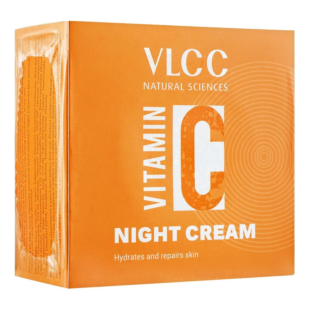 Side view of vlcc natural sciences vitamin c night cream, hydrates & repairs skin, 50g