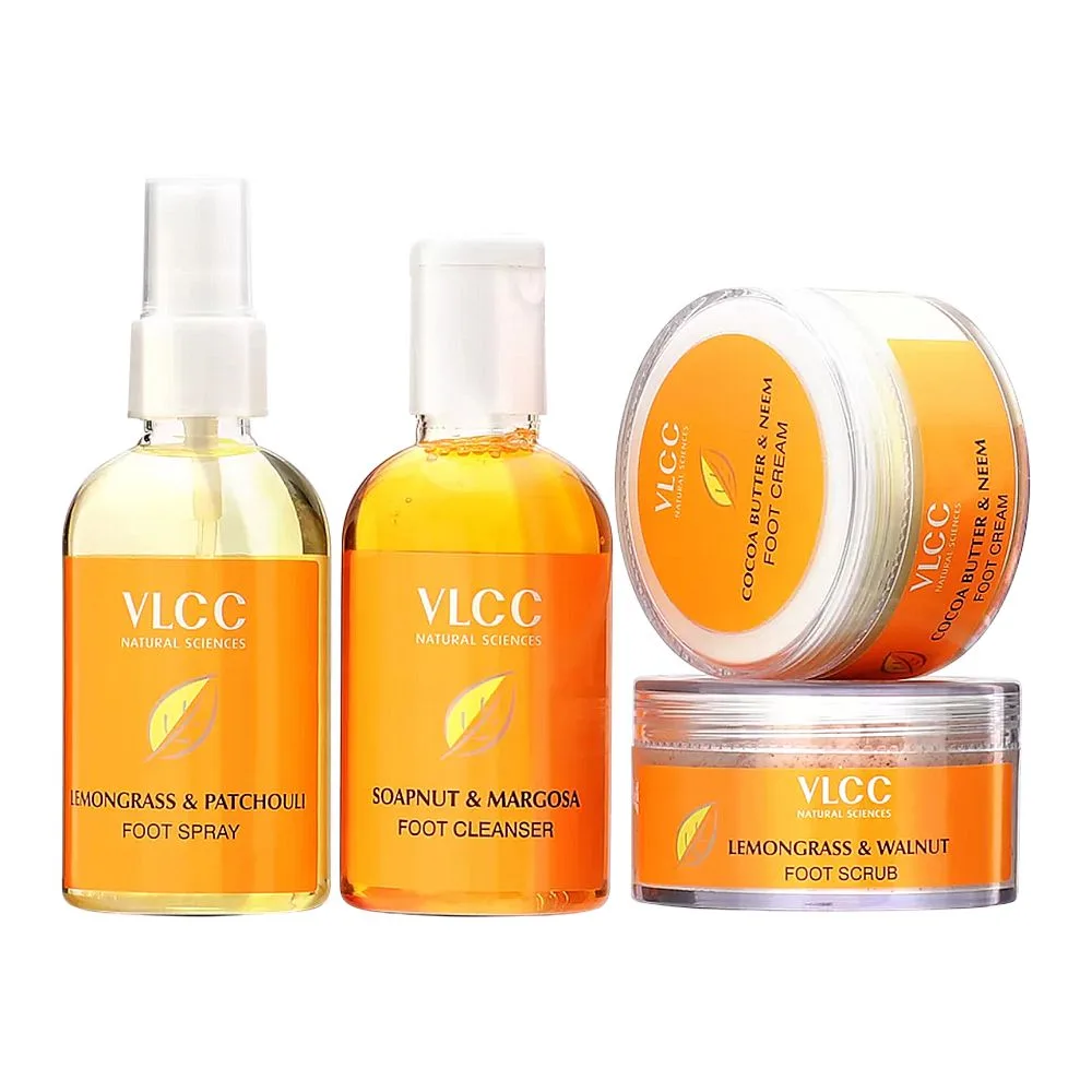 VLCC Pediglow Foot Care Kit, Foot Cleaner 100ml + Foot Scrub 50g + Foot Cream 50g + 100ml, 4-Pack
