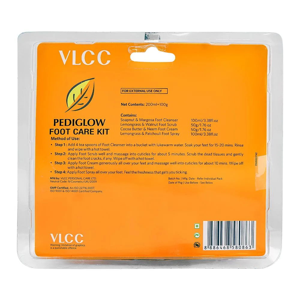 Comfortable casual vlcc pediglow foot care kit, foot cleaner 100ml + foot scrub 50g + foot cream 50g + 100ml, 4-pack