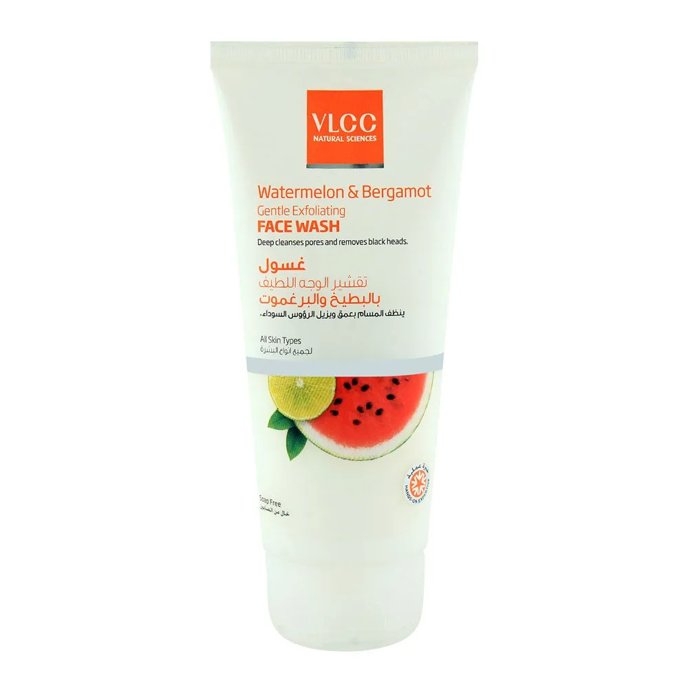 Side view of vlcc watermelon & bergamot gentle exfoliating face wash, for all skin types, 150ml
