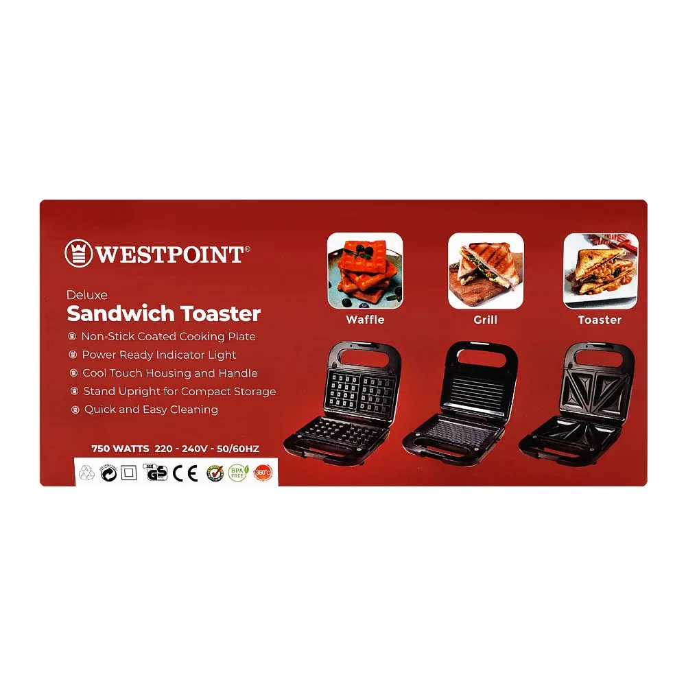 Close-up design of west point 3-in-1 deluxe sandwich toaster, 750w, 220-240v, wf-6696
