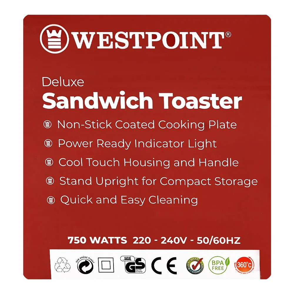 Premium everyday wear west point 3-in-1 deluxe sandwich toaster, 750w, 220-240v, wf-6696