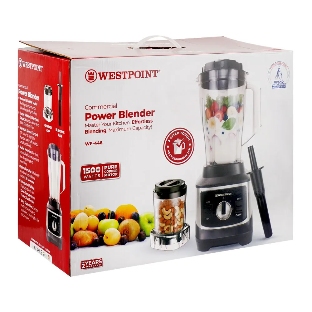 Side view of west point commercial power blender, 1500w, 220-240v, 3000ml + 150g, wf-448