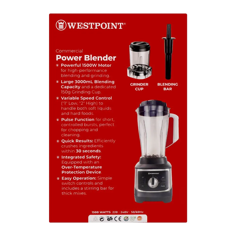 Comfortable casual west point commercial power blender, 1500w, 220-240v, 3000ml + 150g, wf-448