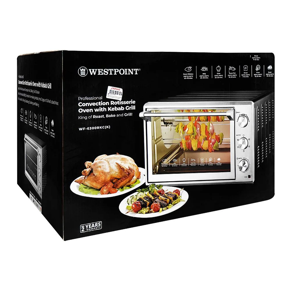 West Point Deluxe Convection Rotisserie Oven With Kabab Grill, 2200W, 220-240V, WF-6300RKC