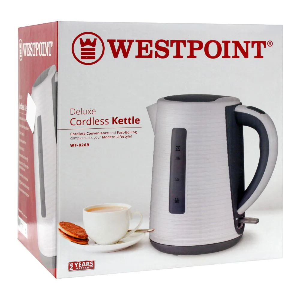 Side view of west point deluxe cordless kettle, 1.7l, 1850w, wf-8269