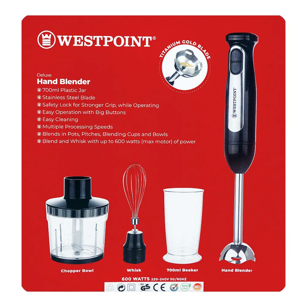 Comfortable casual west point deluxe hand blender, 600w, wf-9216