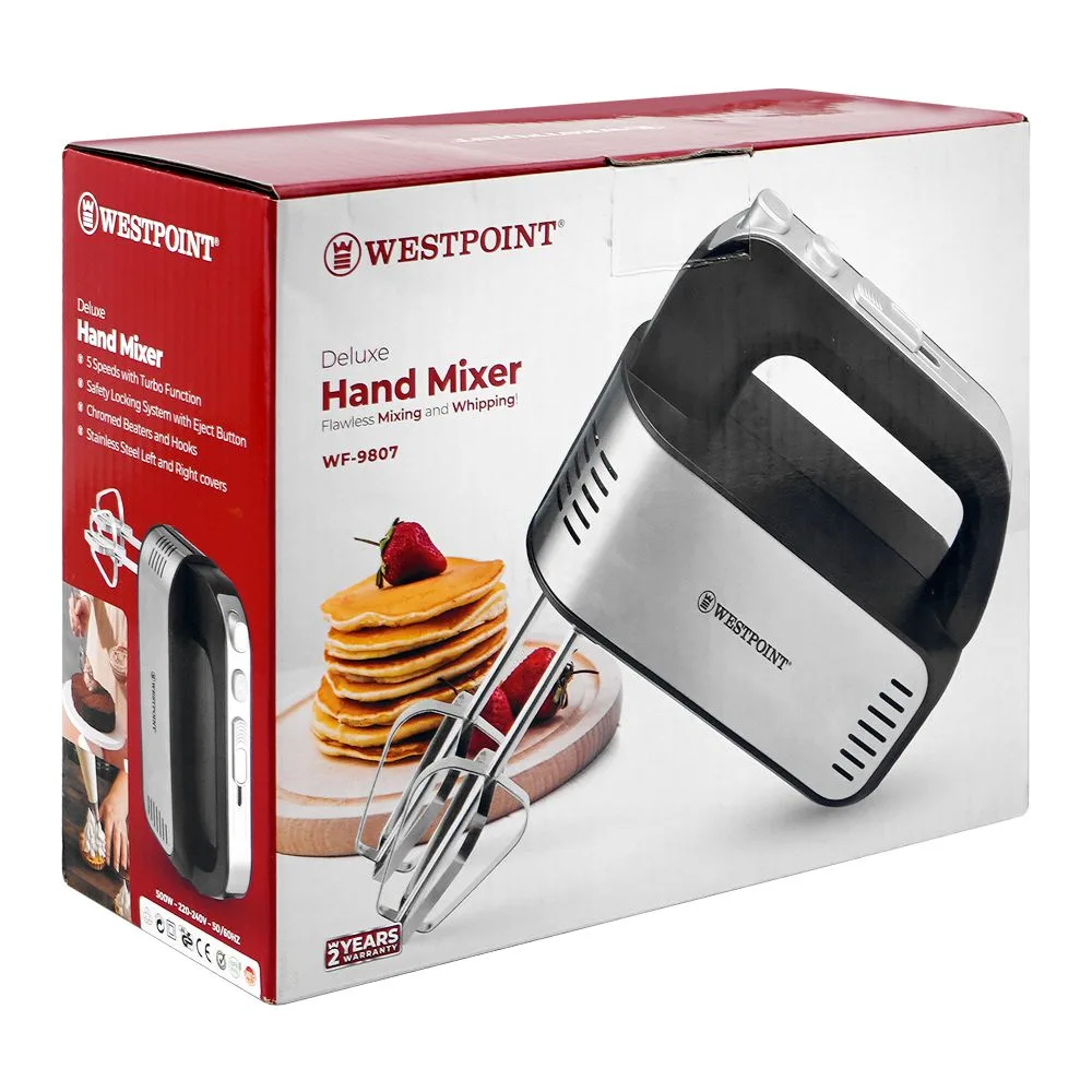 Side view of west point deluxe hand mixer, 500w, 220-240v, wf-9807