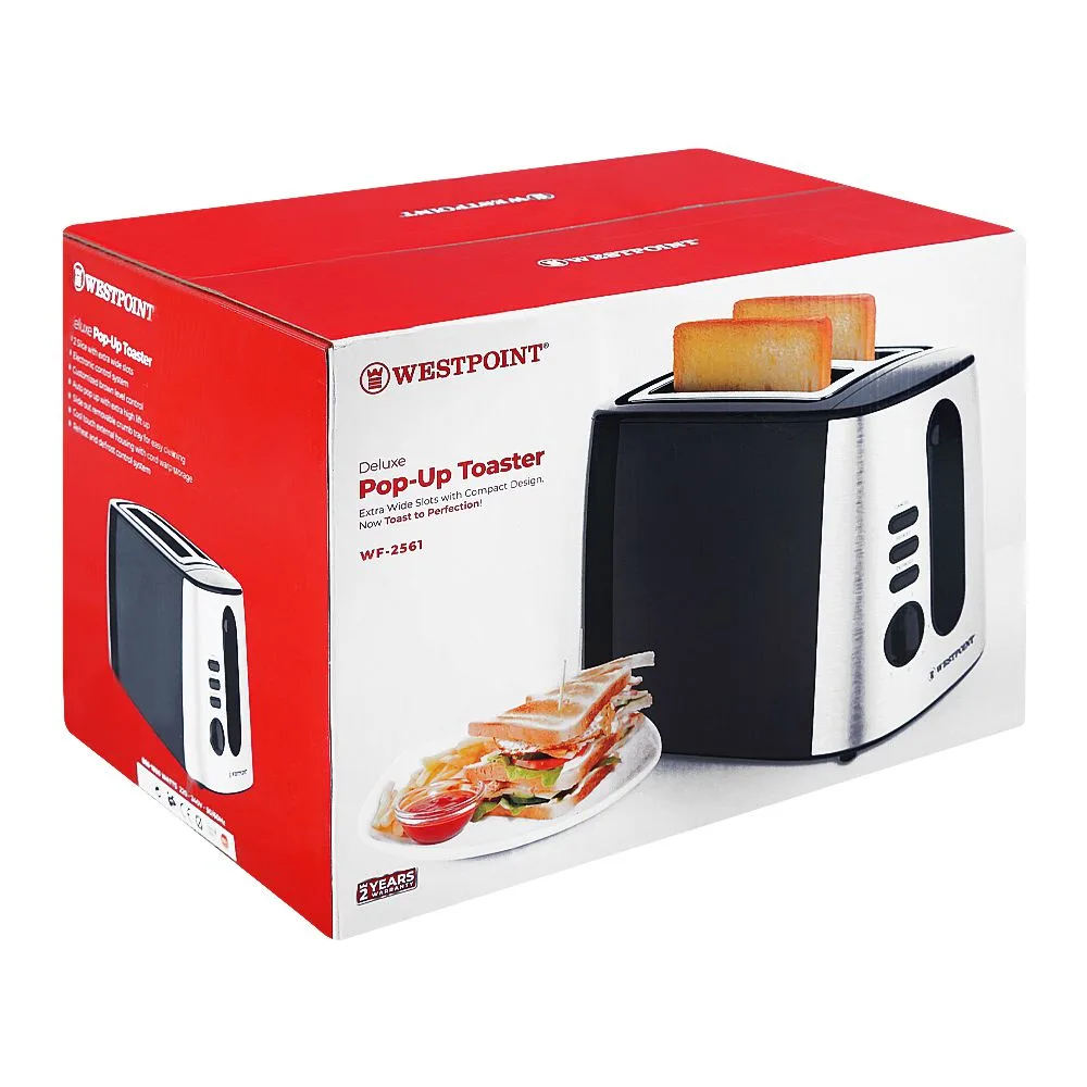 Side view of west point deluxe pop-up toaster, 860-1050w, 220-240v, wf-2561
