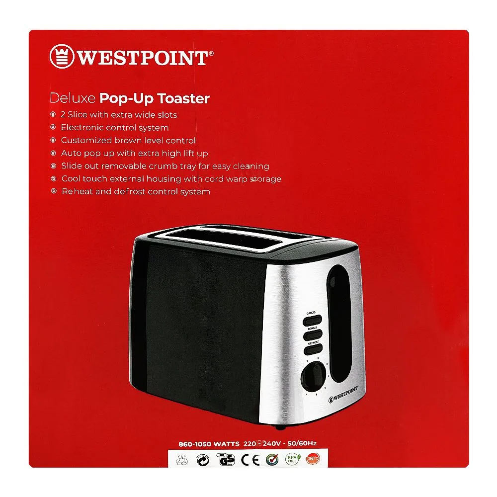 Comfortable casual west point deluxe pop-up toaster, 860-1050w, 220-240v, wf-2561