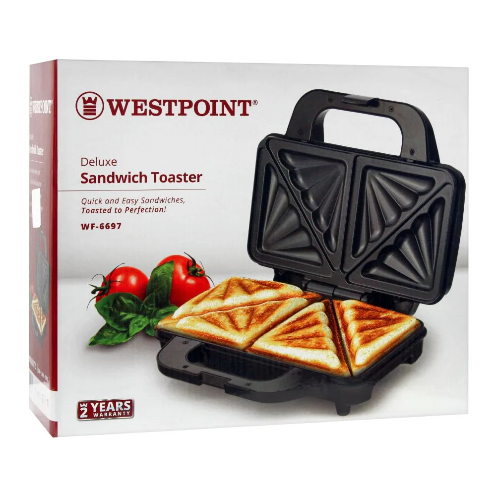 Side view of west point deluxe sandwich toaster, 900w, wf-6697
