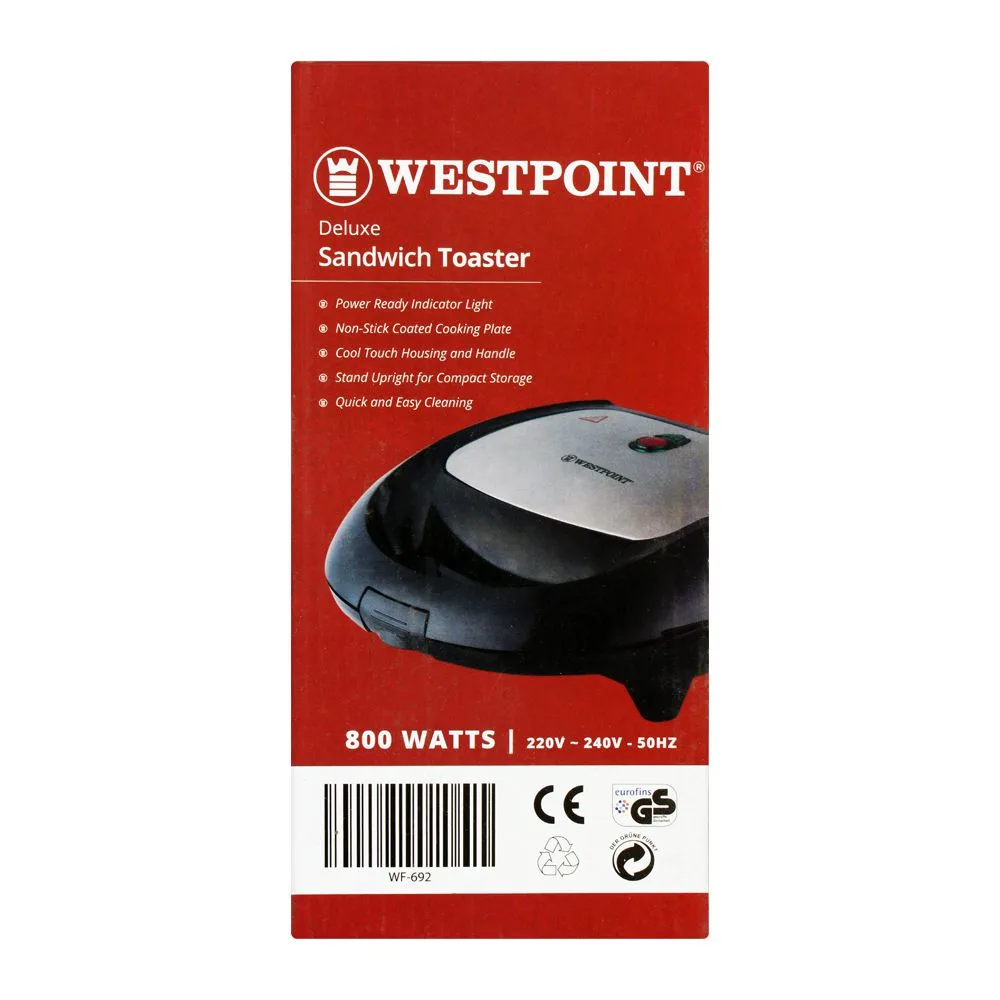 Comfortable casual west point deluxe sandwich toaster, black, wf-692