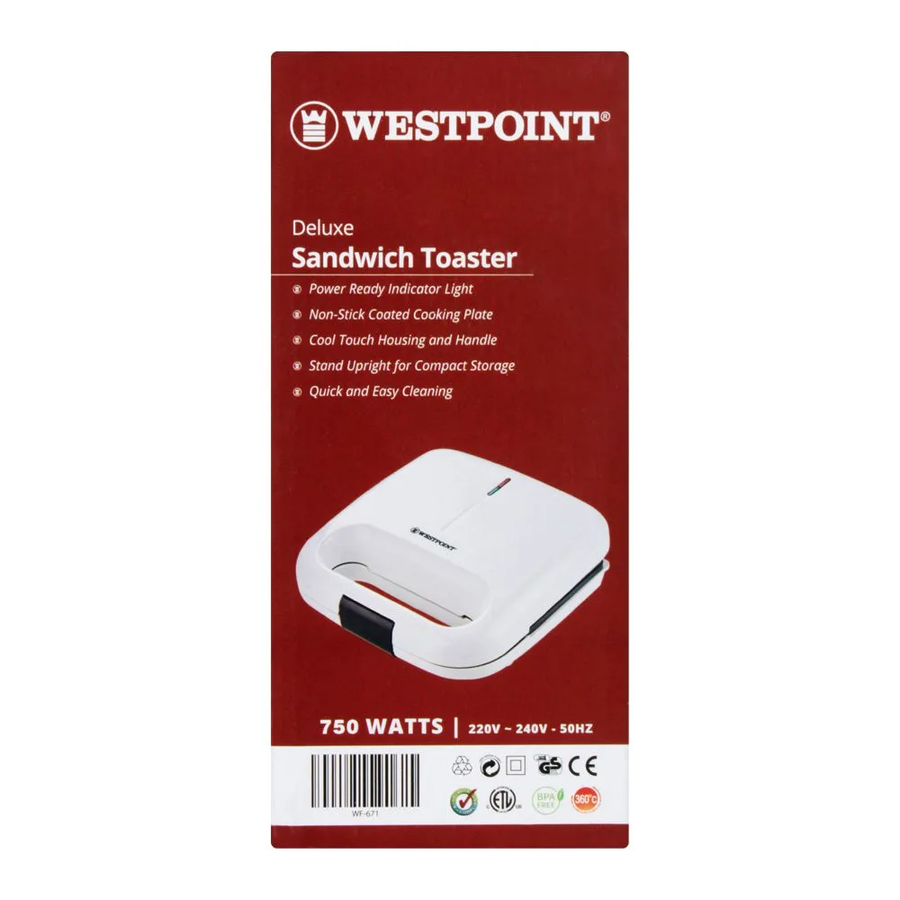 Comfortable casual west point deluxe sandwich toaster, white, wf-671