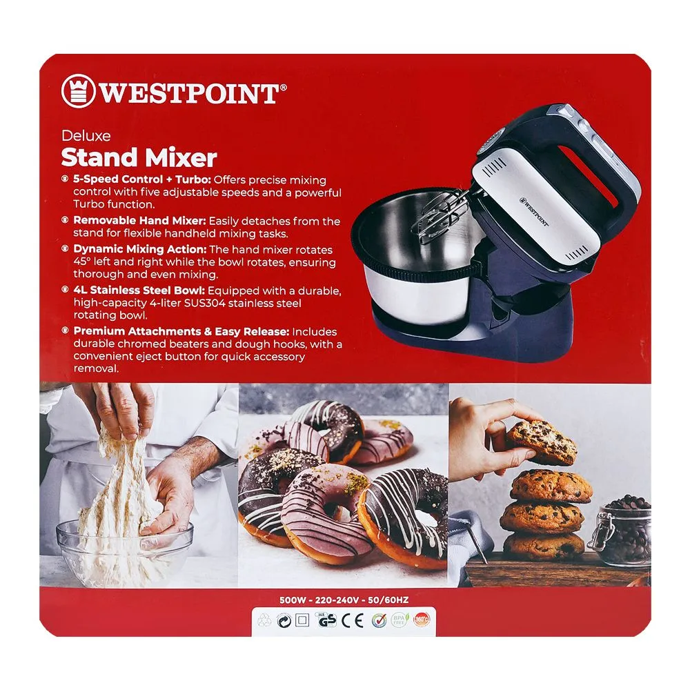 Comfortable casual west point deluxe stand mixer, 500w, 220-240v, 4 liters steel bowl, wf-9826