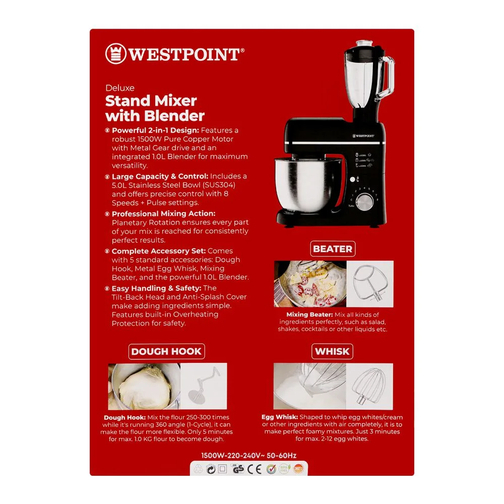 Comfortable casual west point deluxe stand mixer with blender, 1500w, 220-240v, 5 liters, wf-4627b
