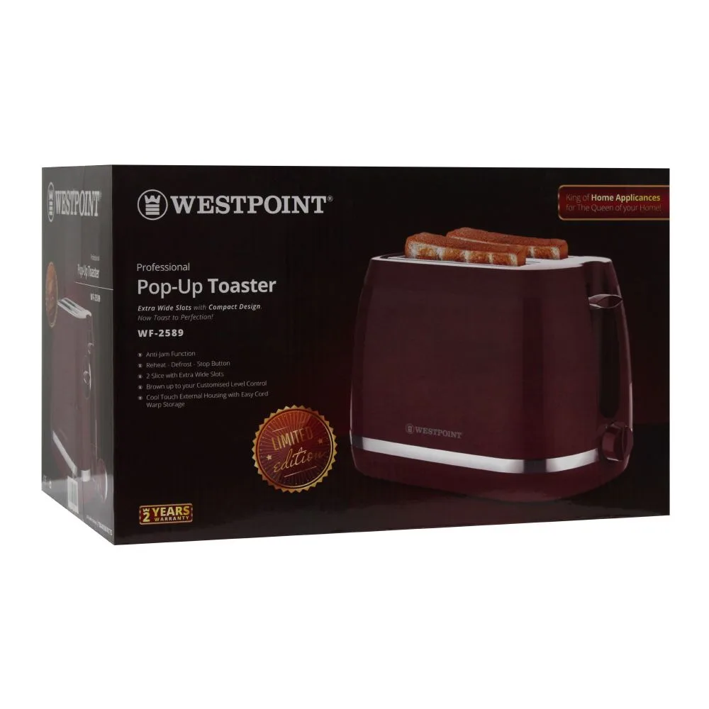 Side view of west point professional pop-up toaster, wf-2589