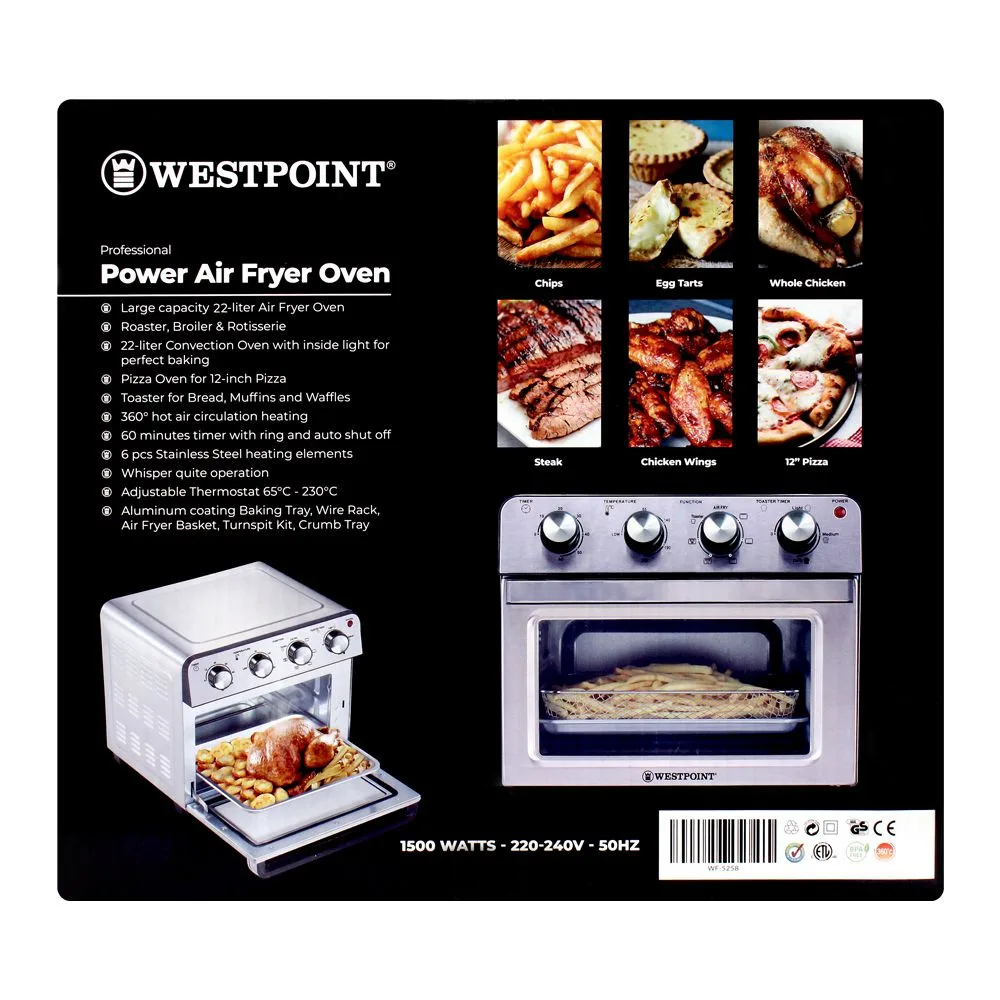 Comfortable casual west point professional power air fryer oven, 22l, 1500w, wf-5258