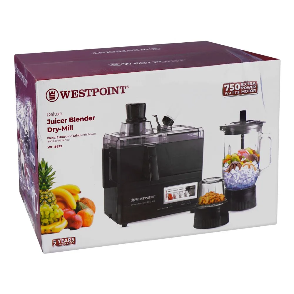 Side view of westpoint deluxe juicer blender dry mill, 750w, wf-8823