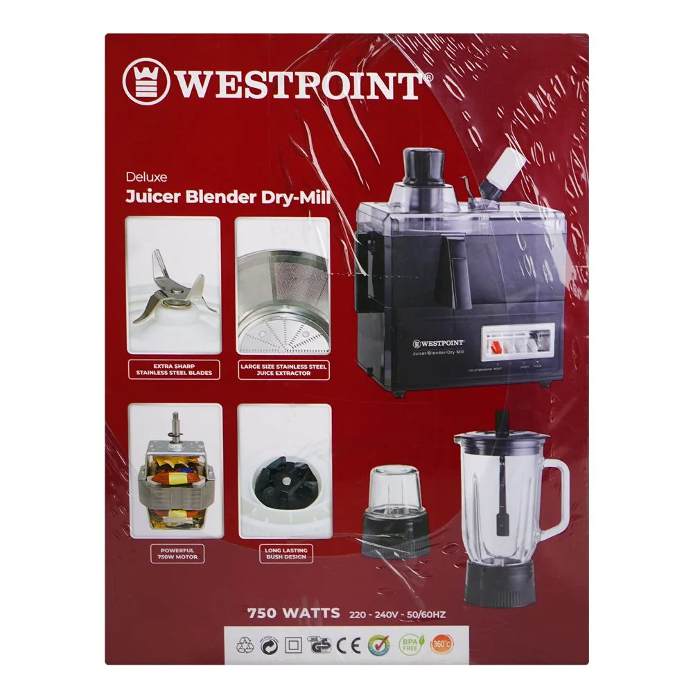 Comfortable casual westpoint deluxe juicer blender dry mill, 750w, wf-8823