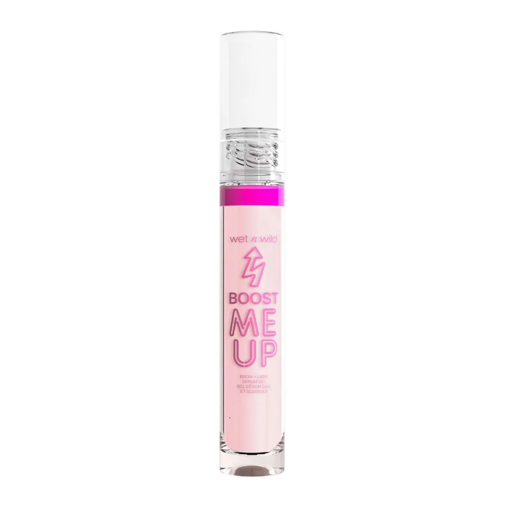 Side view of wet n wild boost me up brow & lash serum, niacinamide, vitamin e, clear, 5ml