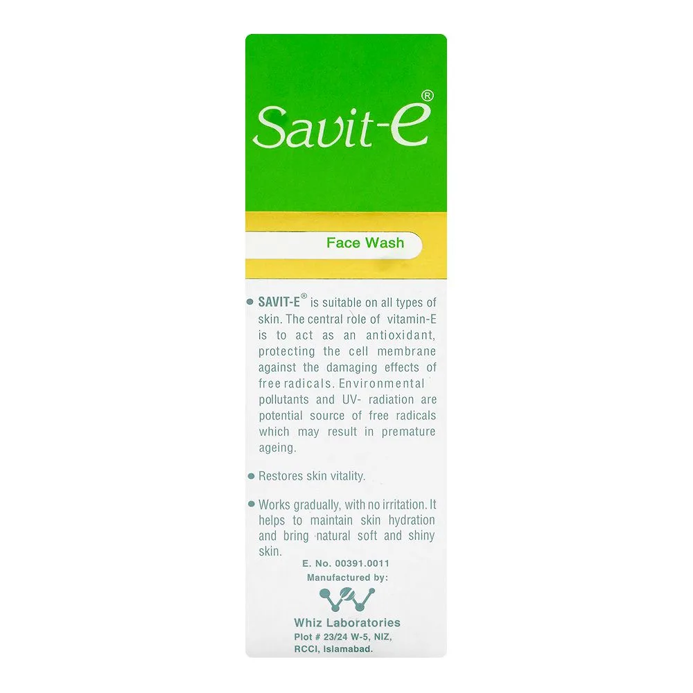 Comfortable casual whiz laboratories savit-e face wash, vitamin e, citric acid, for all types of skin, 125ml