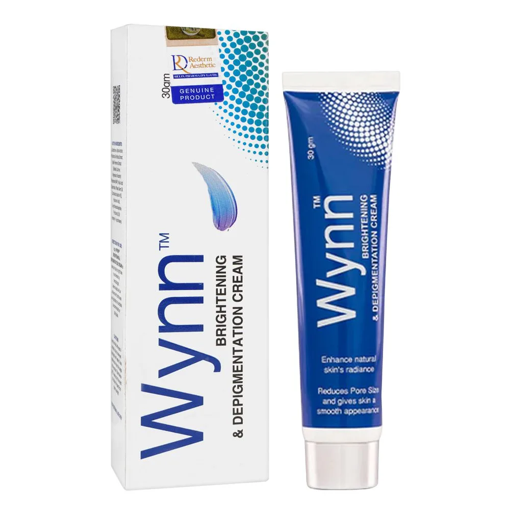Side view of wynn brightening & depigmentation cream, anti-aging, repair sun damage, for all skin types, 30g