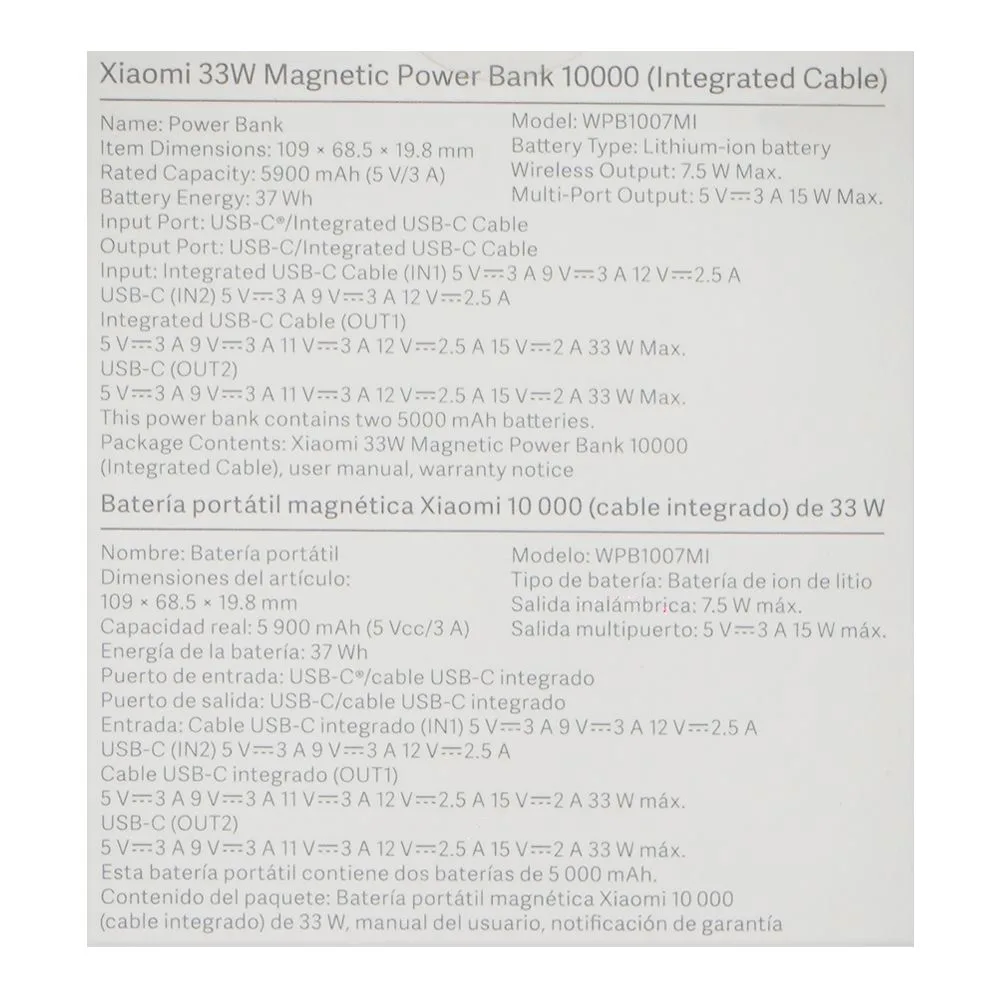 Premium everyday wear xiaomi mi 33w magnetic power bank with integrated cable, 10000mah, dark gray, wpb1007mi