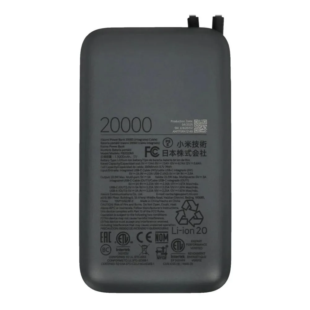 Comfortable casual xiaomi mi power bank with integrated cable, 22.5w, 20000mah, dark gray, pb2020xiaomi mi