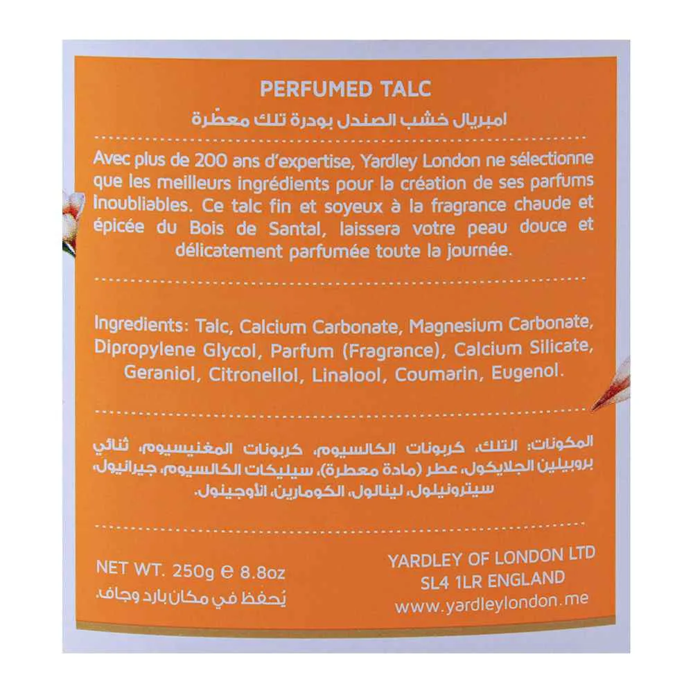 Comfortable casual yardley imperial sandalwood perfumed talcum powder, 250g
