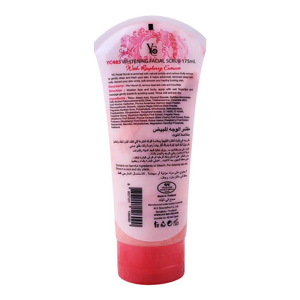 Side view of yc whitening facial scurb, raspberry extract, 175ml