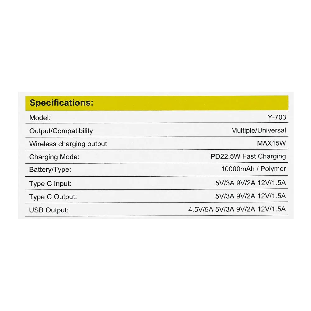 Close-up design of yolo gomag power bank (10000mah, 22.5w, wireless charging), black, y-703