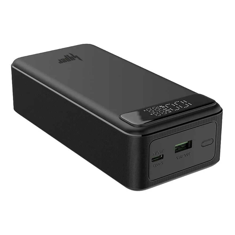 Side view of yolo hyper bolt 30000mah 65w usb-c & usb-a port, power bank