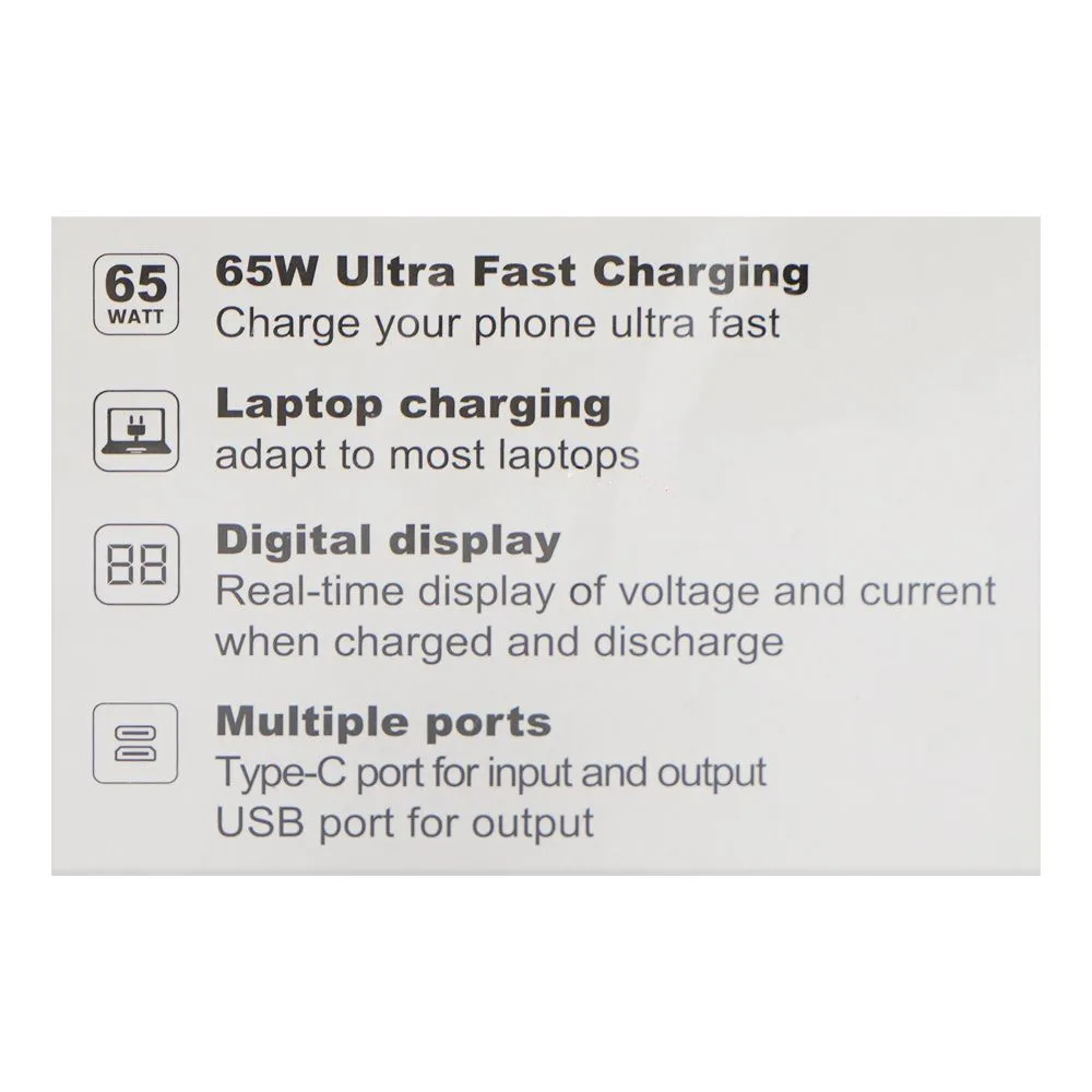 Close-up design of yolo hyper bolt 30000mah 65w usb-c & usb-a port, power bank