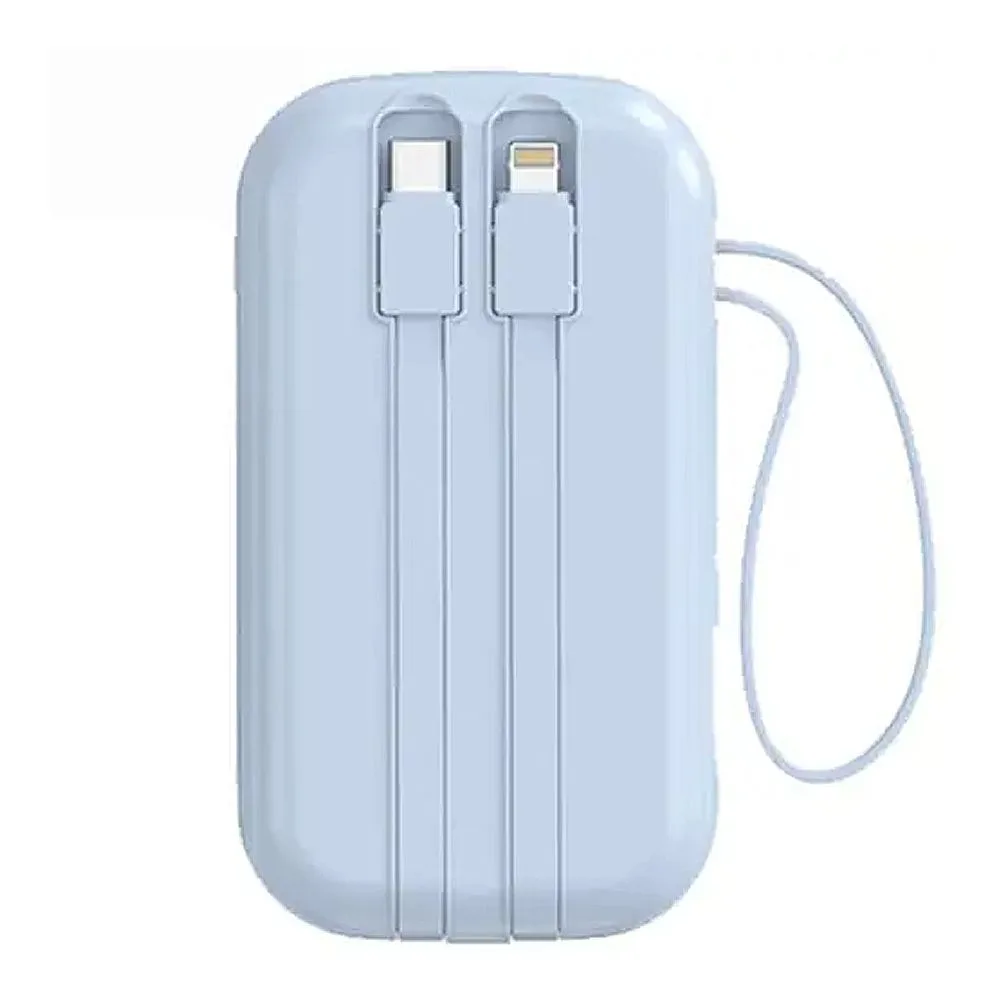 Side view of yolo hyper insta go 10000mah power bank, 22.5w, built-in type-c & lightning cable