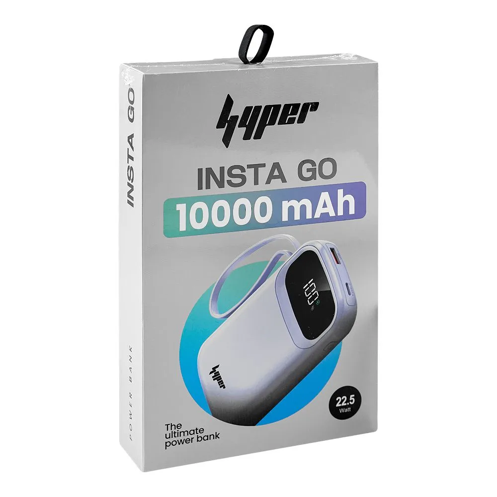 Comfortable casual yolo hyper insta go 10000mah power bank, 22.5w, built-in type-c & lightning cable