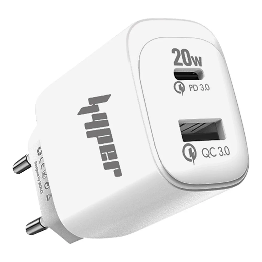 Yolo Hyper Volt Series 20W PD & QC Type-C & USB-A Port Fast Charger With Cable, White, Y-203